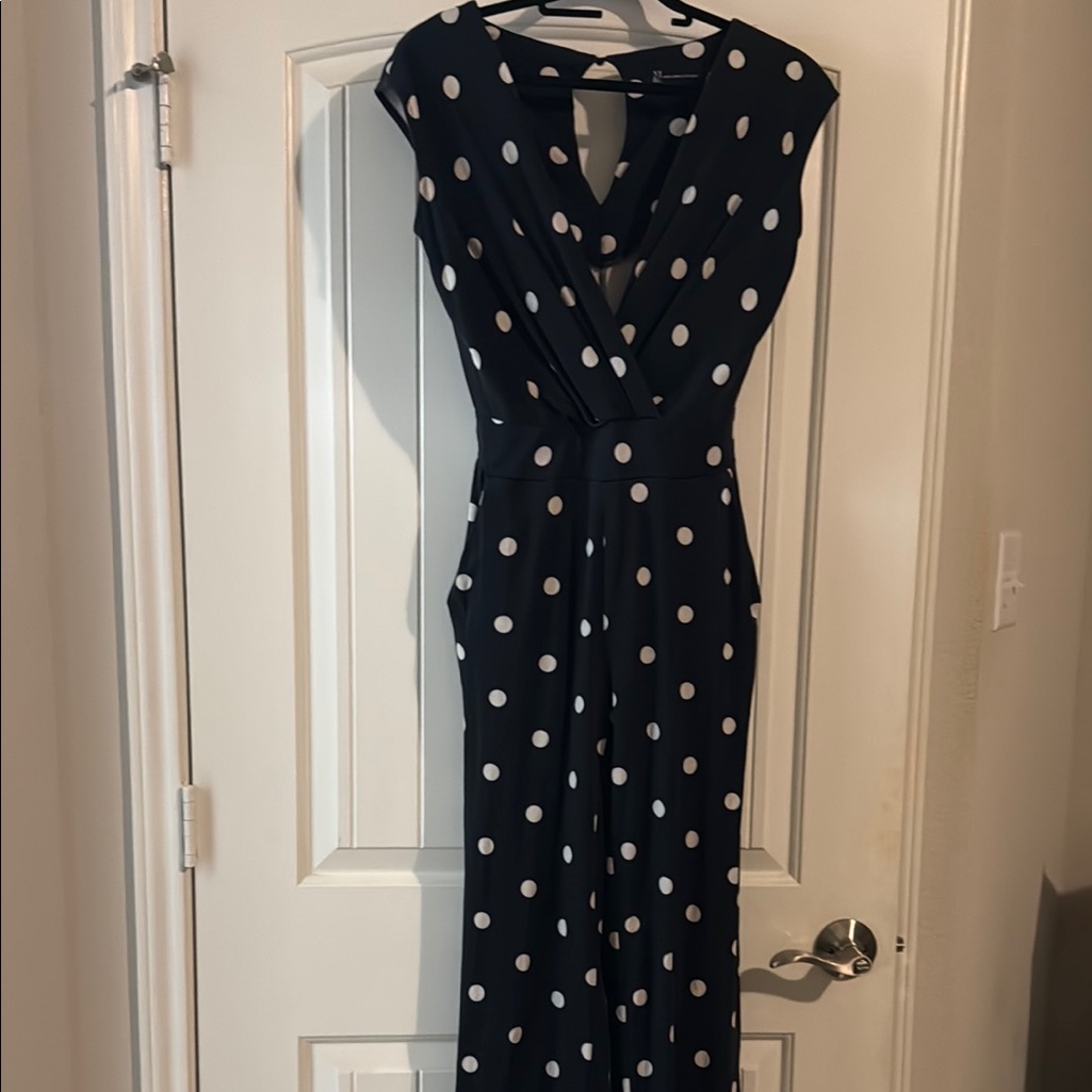 New York & Company White And Blue Sheath Jumpsuit